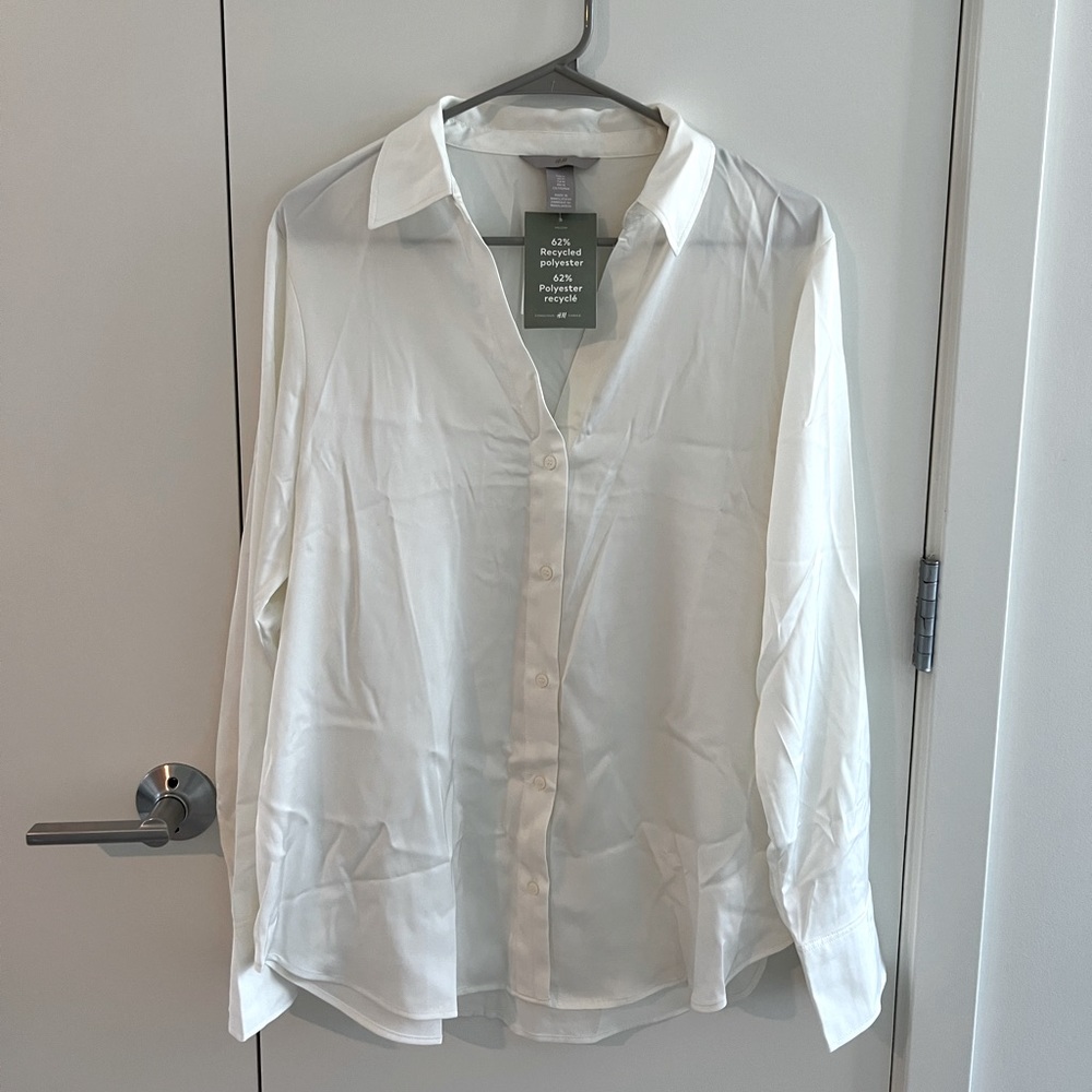 H&M white satin blouse/ dress shirt